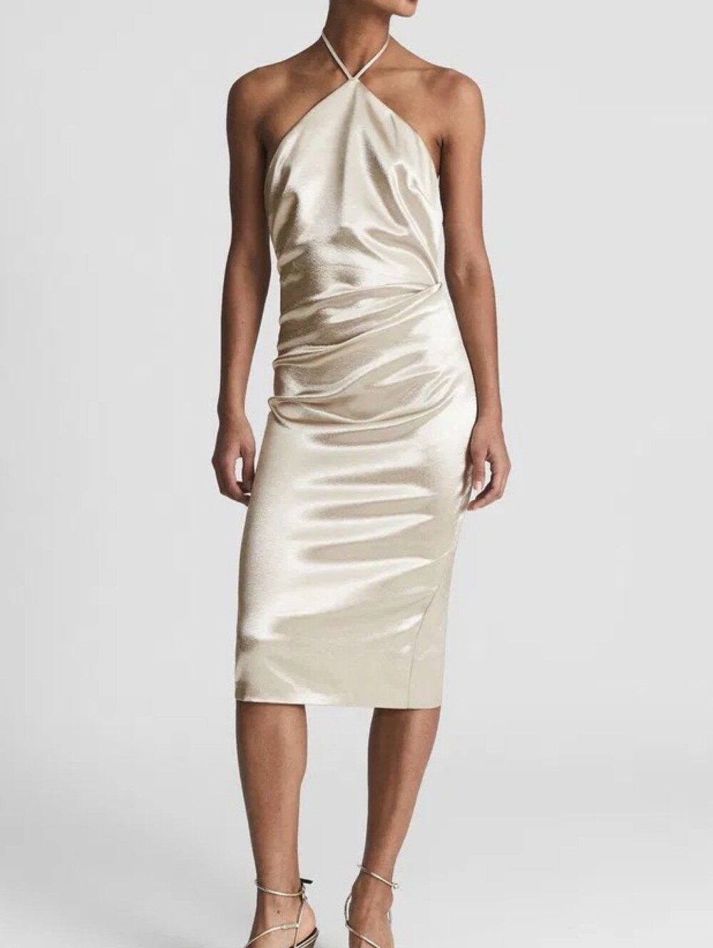 NWT REISS | $385 Farah Metallic Halter Cocktail Dress